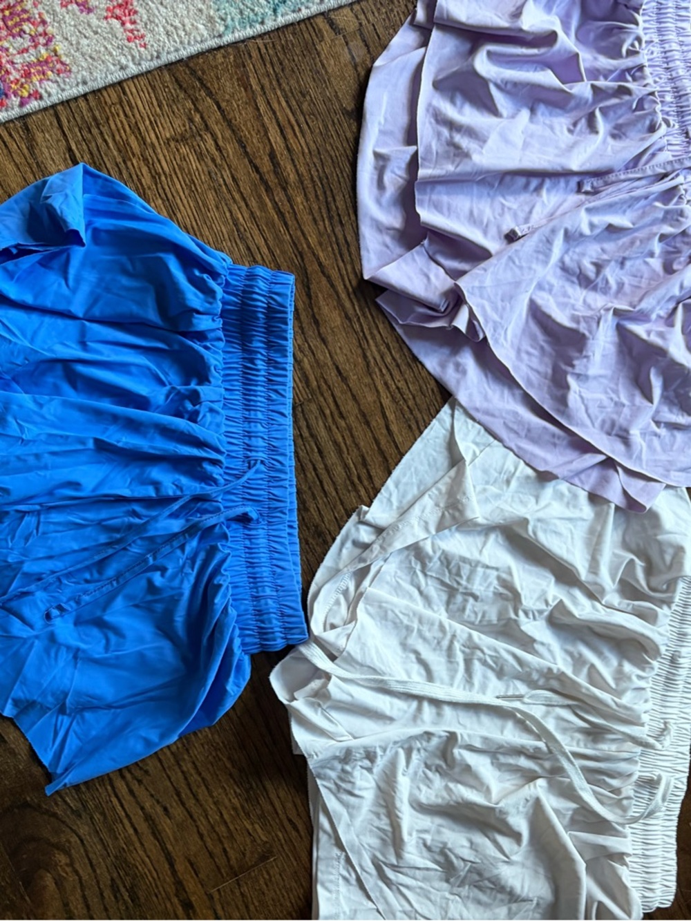 Three Casual Elastic Waist Shorts - Blue, Lavender, White bundle xs